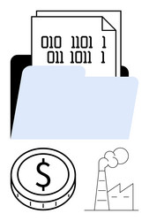 digital data folder with binary code coin vector image