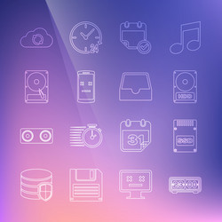 set line retro flip clock ssd card hard disk vector image