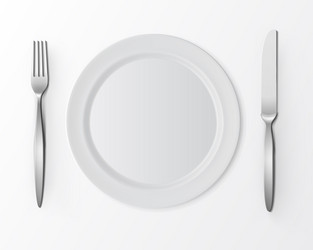 White plate with fork and knife table setting vector