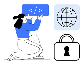 woman holding coding symbol with globe and lock vector image