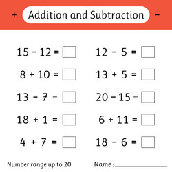addition and subtraction number range up to 20 vector image
