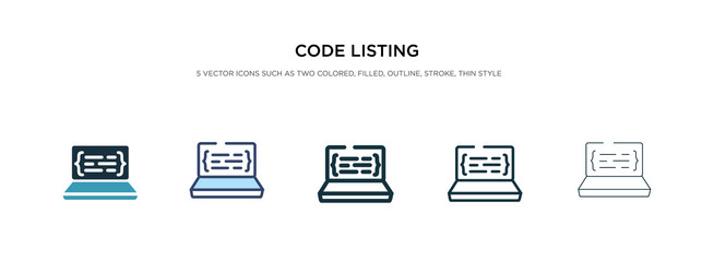 Code listing icon in different style two colored vector