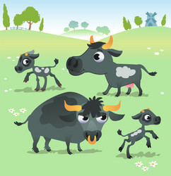 Cute Farm Animals - Cow Set Vector Image
