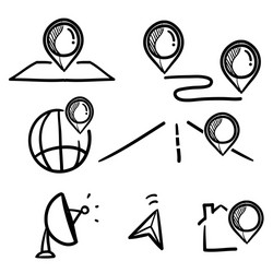 hand drawn doodle set navigation icon isolated vector