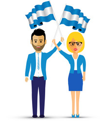 man and woman waving argentina flags vector