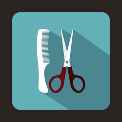 scissors and comb icon flat style vector image