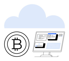 cloud storage and bitcoin integration for digital vector image