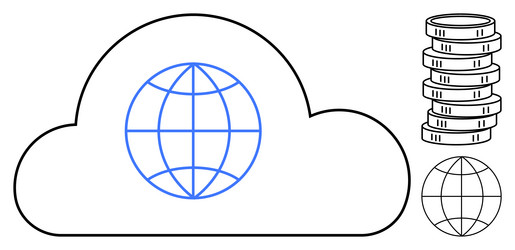 cloud storage with globe and coins symbolizing vector image