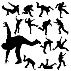 man in various poses of break dance silhouette vector