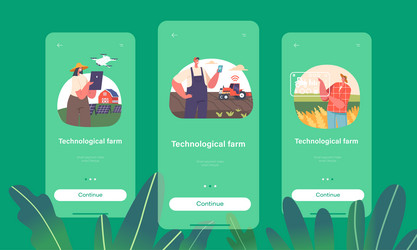 Technological farm mobile app page onboard screen vector