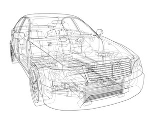 electric car with chassis rendering 3d vector