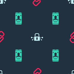 set chain link cyber security and mobile face vector image