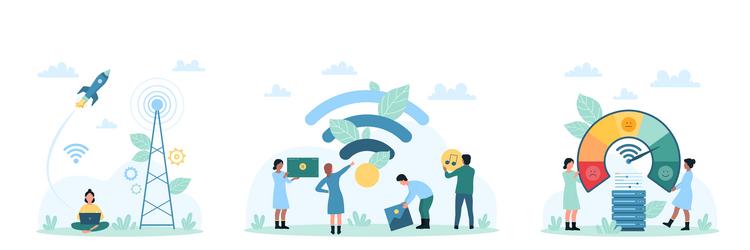wifi set tiny people work with fast connection vector image
