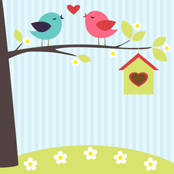Cute birds sing and red hearts Royalty Free Vector Image