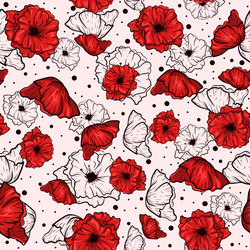 red seamless pattern with sketch poppies vector