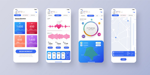 Different ui ux gui screens fitness app and flat vector