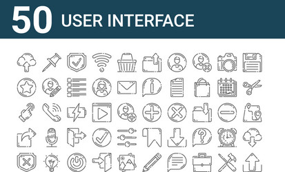 set 50 user interface icons outline thin line vector image