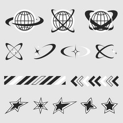 set of globes star abstract shapes street wear vector