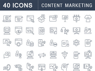 set line icons content marketing Vector Image