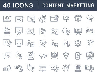 set line icons content marketing vector