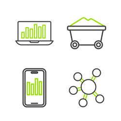 set line project team base mobile with graph vector image