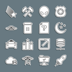 set line rocket ship with fire server data web vector image