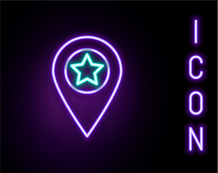 glowing neon line map pointer with star icon vector image