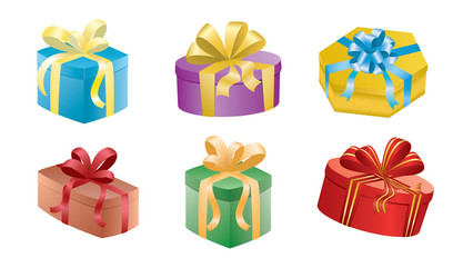 set of color gift boxes with ribbons vector