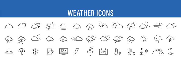 set of 40 weather web icons in line style vector image
