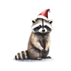 Cute Raccoon in Christmas Hat Vector Image
