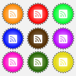 Rss feed icon sign a set of nine different colored vector