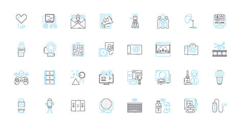 computer games linear icons set adventure rpg vector image