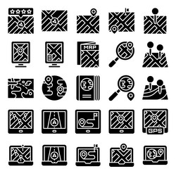 location map and navigation solid icon set vector image