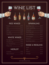 wine menu print design template with place vector image