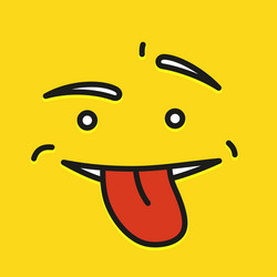 yellow smiling cartoon face show tongue wink emoji vector