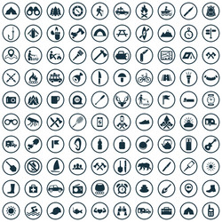 camping 100 icons universal set for web and ui vector image