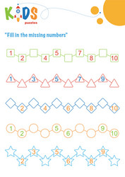 Fill in missing numbers counting worksheet vector