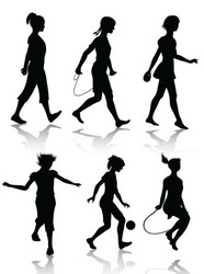 Girl Silhouettes Jumping Rope Vector Image