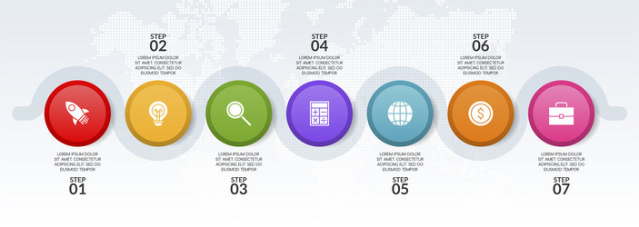 Infographics design template and icons with 7 vector