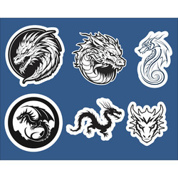 Set of six sticker diverse dragon heads vector