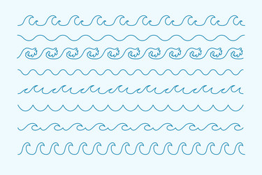 Waves curve line style sea pattern borders vector