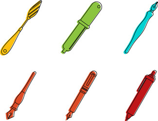 writing icon set color outline style vector image