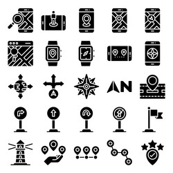 location map and navigation solid icon set 4 vector image