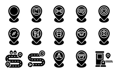 location map and navigation solid icon set 5 vector image