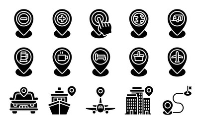 Location map and navigation solid icon set 6 vector