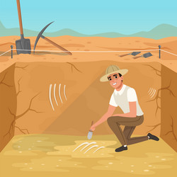 man sitting in square pit and sweeping dirt from vector