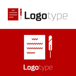 red feather pen and paper scroll icon isolated vector image