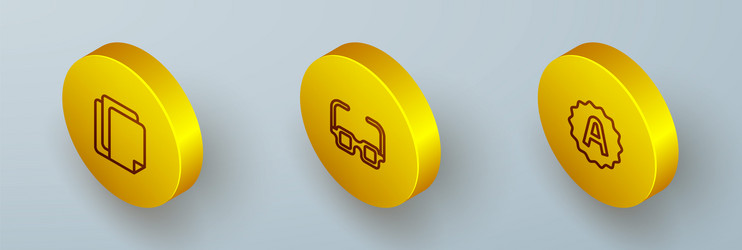 set isometric line file document glasses and exam vector image
