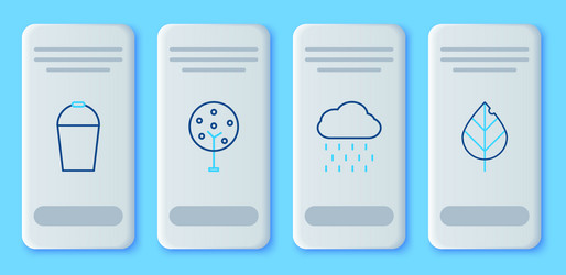 Set line tree cloud with rain bucket and leaf vector