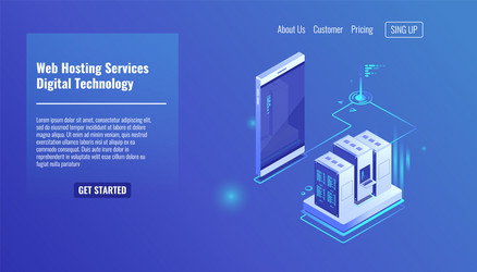 Website and weapplication hosting server room vector